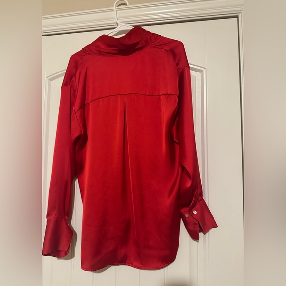 Zara Red Satin Effect Blouse – Bold Cherry Red, Relaxed Silhouette - Picture 3 of 3